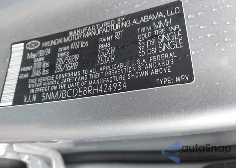 2024 Hyundai Tucson Sel from USA, damaged, VIN 5NMJBCDE8RH424934